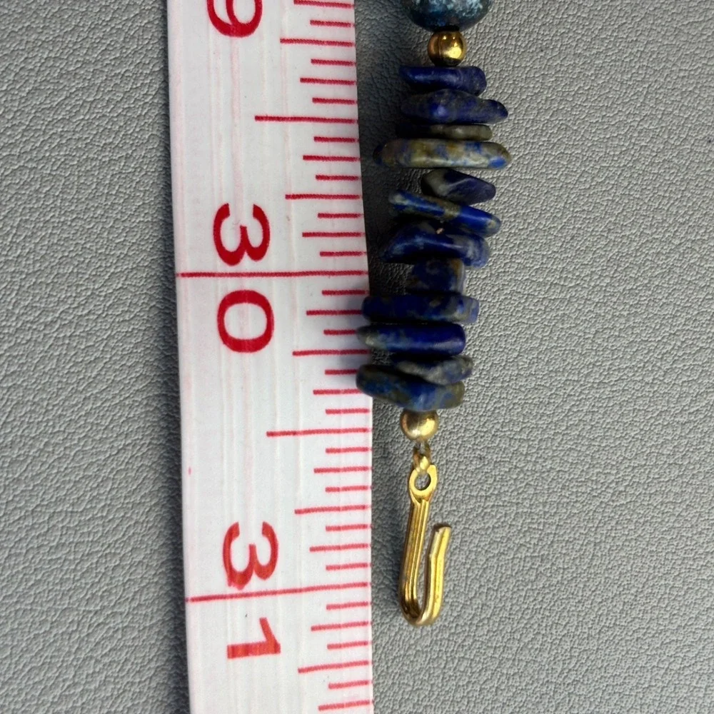 Vintage Lapis Lazuli Chips Filagree Beaded Necklace 31